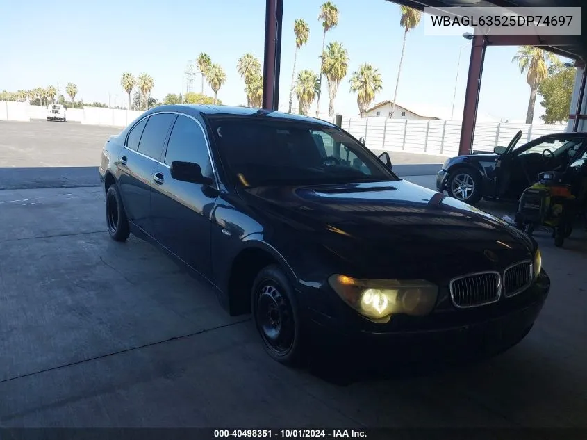 2005 BMW 745I VIN: WBAGL63525DP74697 Lot: 40498351