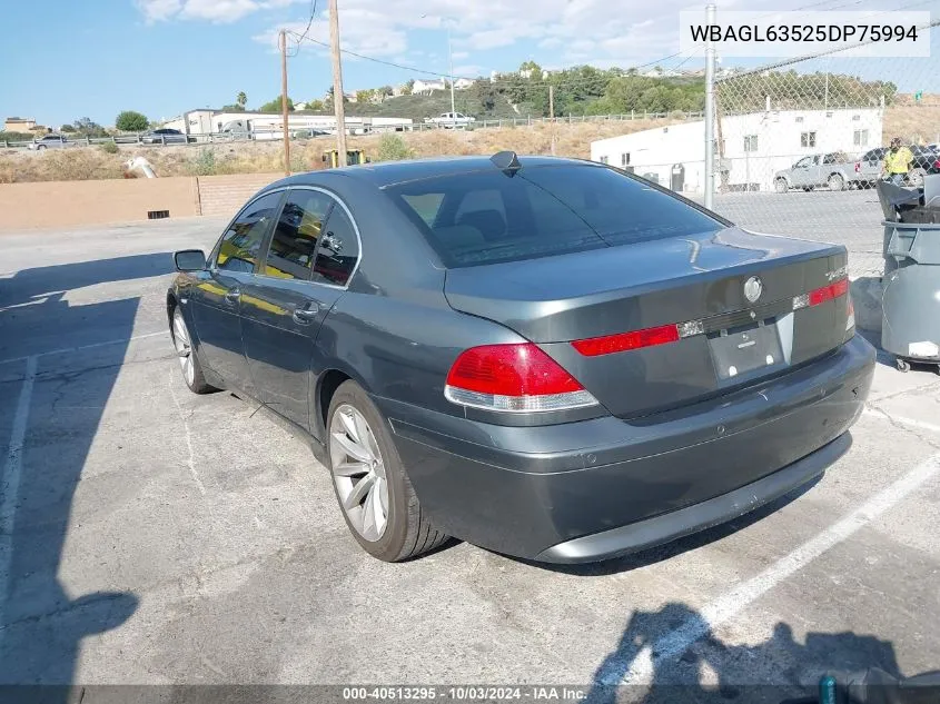 2005 BMW 745I VIN: WBAGL63525DP75994 Lot: 40513295