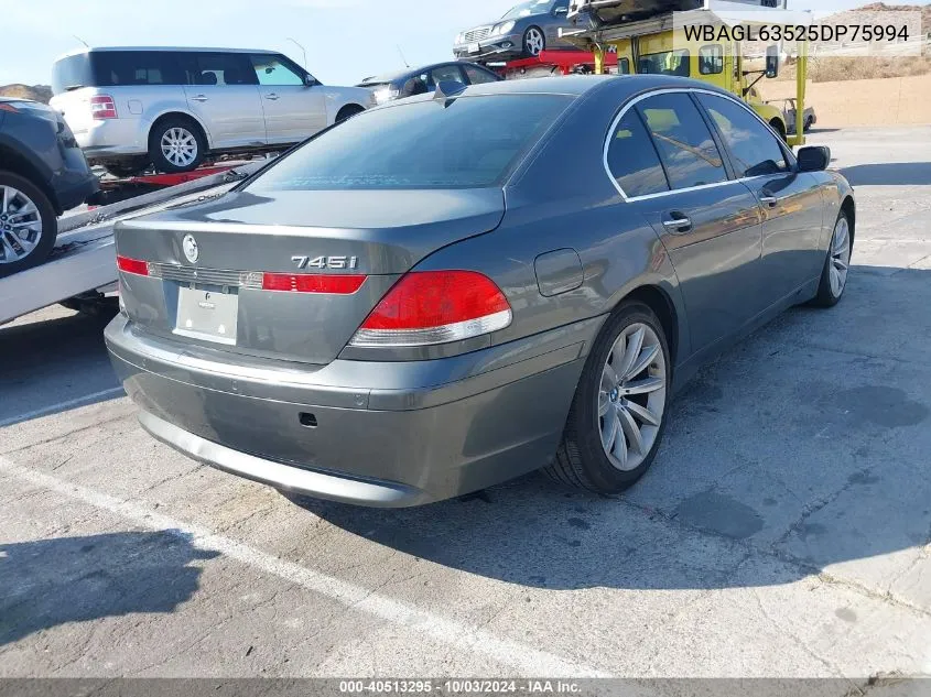 2005 BMW 745I VIN: WBAGL63525DP75994 Lot: 40513295