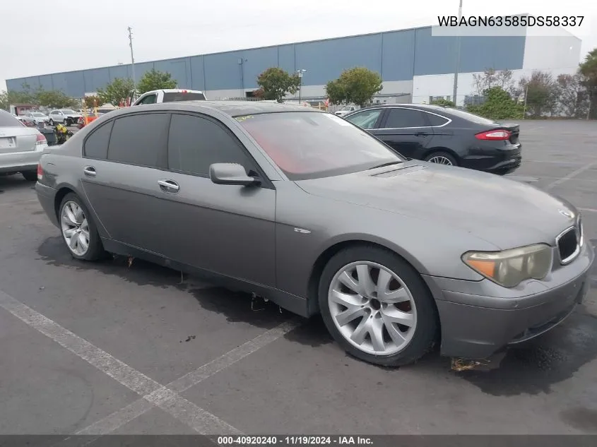 2005 BMW 745Li VIN: WBAGN63585DS58337 Lot: 40920240