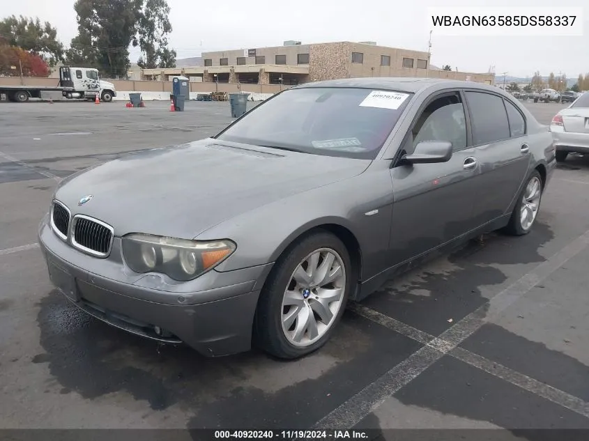 2005 BMW 745Li VIN: WBAGN63585DS58337 Lot: 40920240