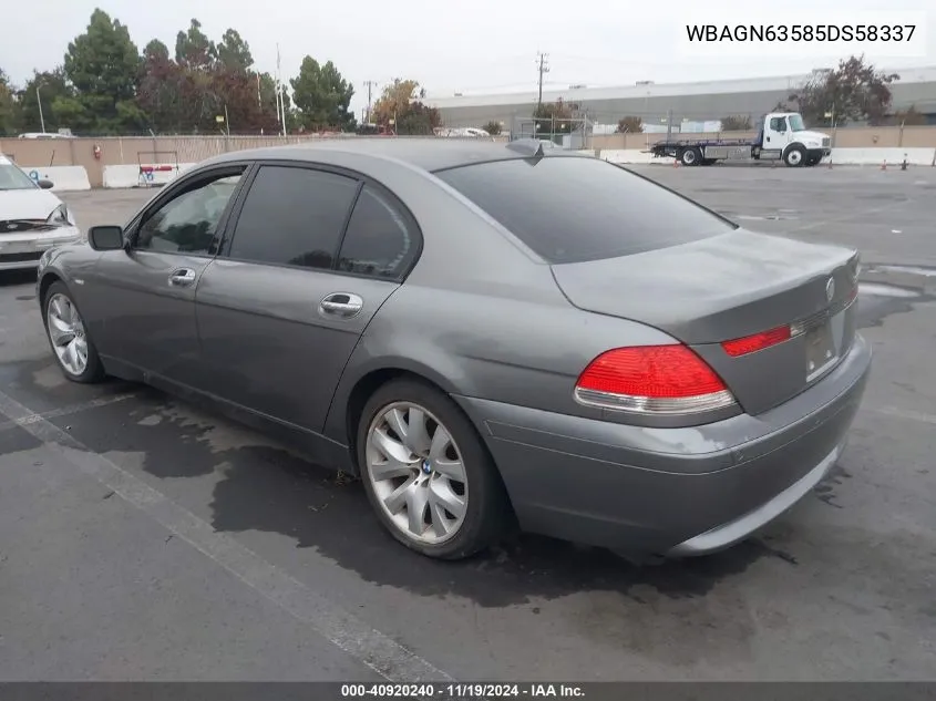 2005 BMW 745Li VIN: WBAGN63585DS58337 Lot: 40920240