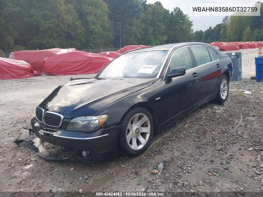 2006 BMW 750Li VIN: WBAHN83586DT32759 Lot: 40424062