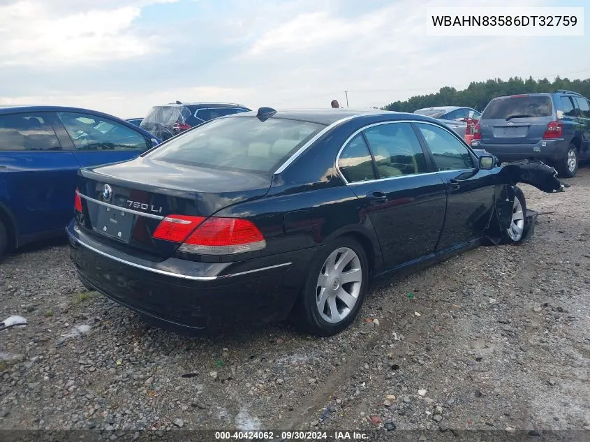 2006 BMW 750Li VIN: WBAHN83586DT32759 Lot: 40424062