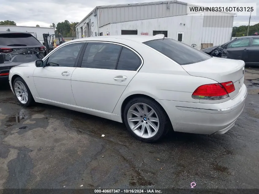 2006 BMW 750Li VIN: WBAHN83516DT63125 Lot: 40607347