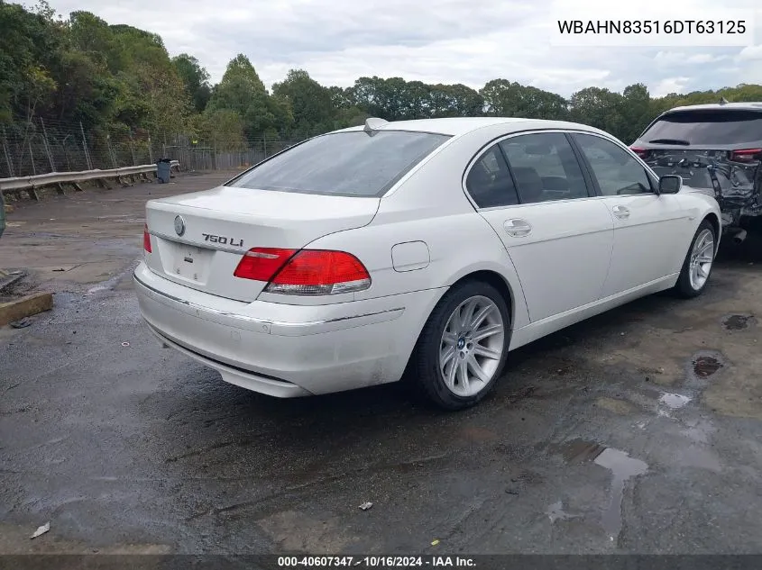 2006 BMW 750Li VIN: WBAHN83516DT63125 Lot: 40607347