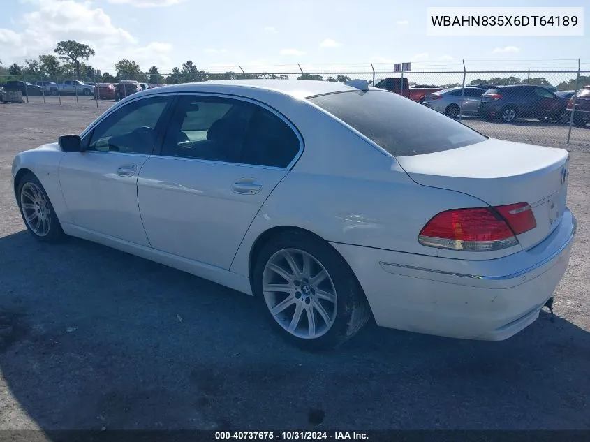 2006 BMW 750Li VIN: WBAHN835X6DT64189 Lot: 40737675