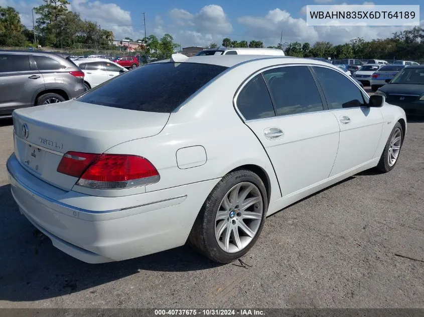 2006 BMW 750Li VIN: WBAHN835X6DT64189 Lot: 40737675