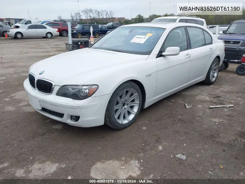 2006 BMW 750Li VIN: WBAHN83526DT61190 Lot: 40881079