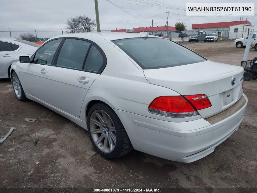 2006 BMW 750Li VIN: WBAHN83526DT61190 Lot: 40881079