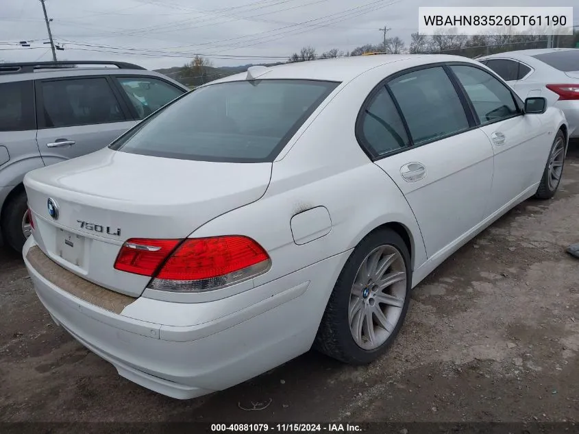 2006 BMW 750Li VIN: WBAHN83526DT61190 Lot: 40881079