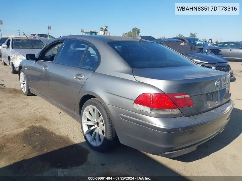 2007 BMW 750Li VIN: WBAHN83517DT73316 Lot: 39961484