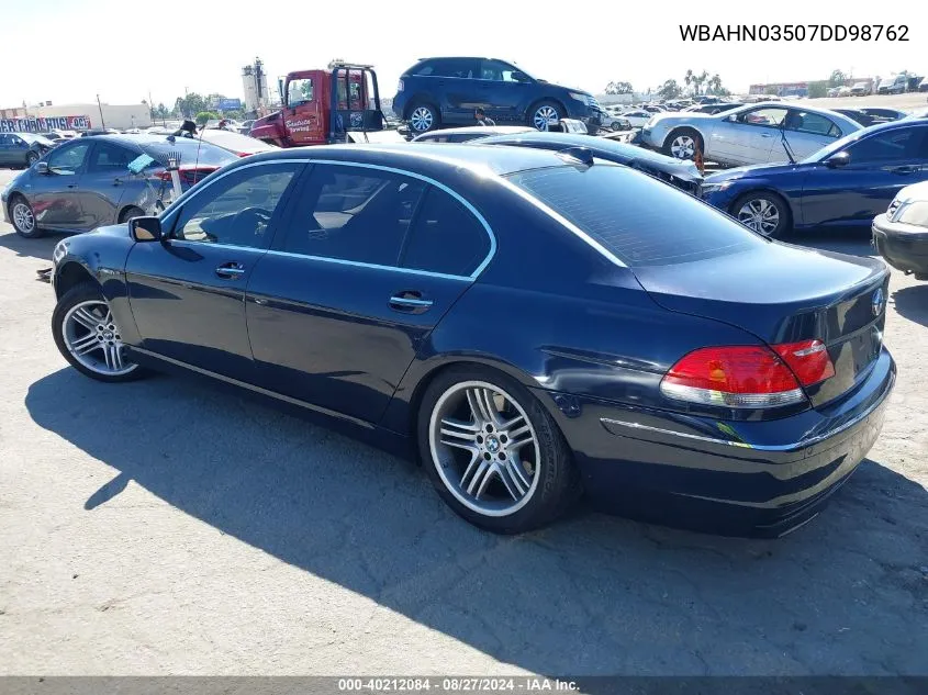 2007 BMW 760Li VIN: WBAHN03507DD98762 Lot: 40212084