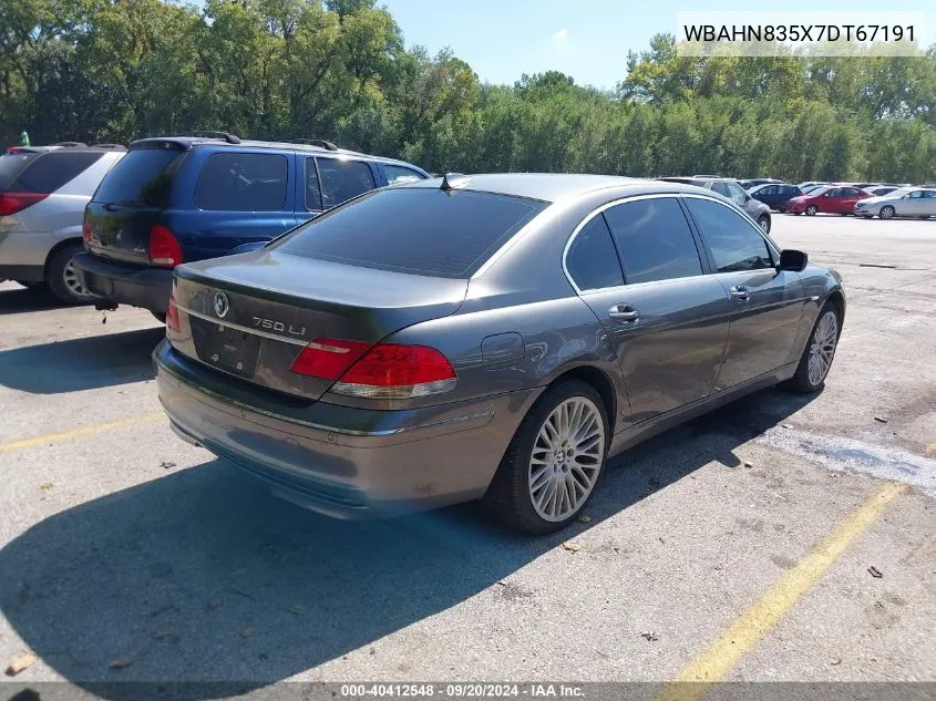 2007 BMW 750Li VIN: WBAHN835X7DT67191 Lot: 40412548