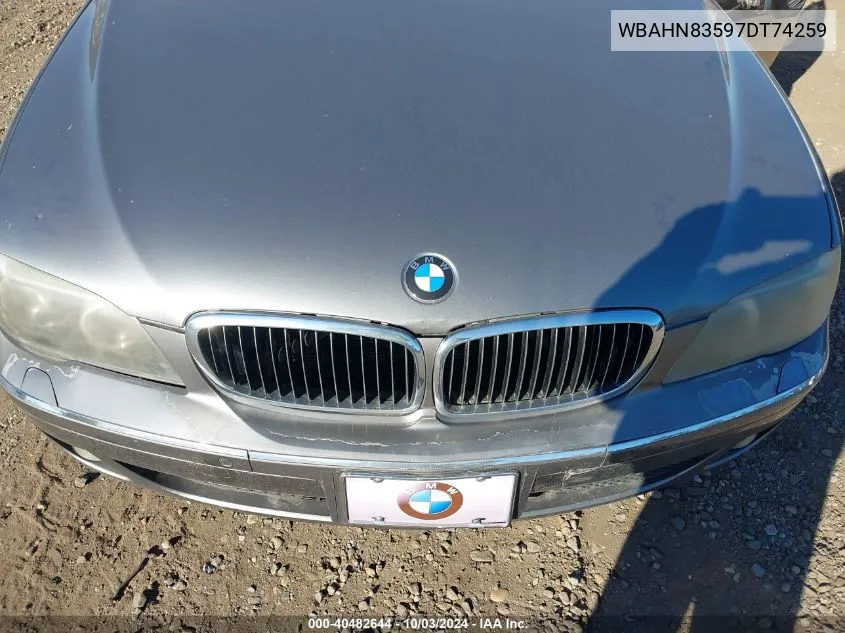 2007 BMW 750Li VIN: WBAHN83597DT74259 Lot: 40482644