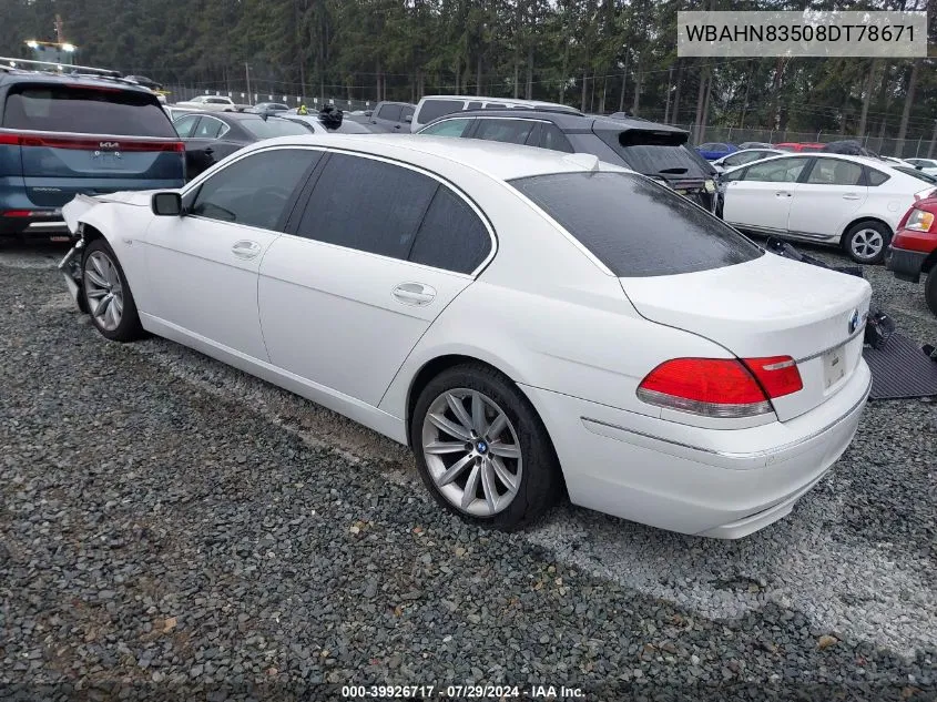 2008 BMW 750Li VIN: WBAHN83508DT78671 Lot: 39926717