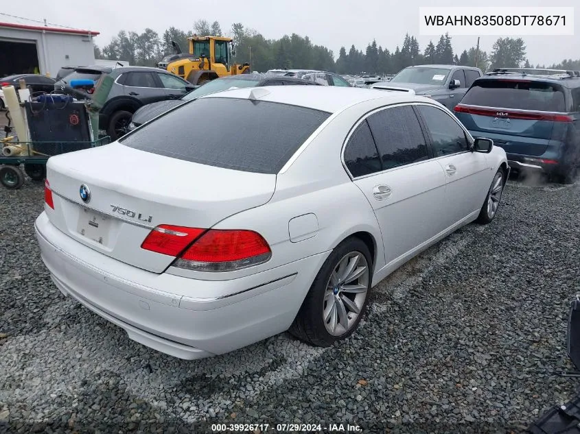 2008 BMW 750Li VIN: WBAHN83508DT78671 Lot: 39926717