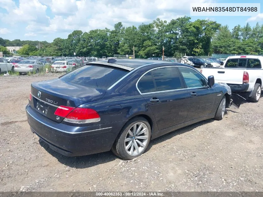 2008 BMW 750Li VIN: WBAHN83548DT84988 Lot: 40062353