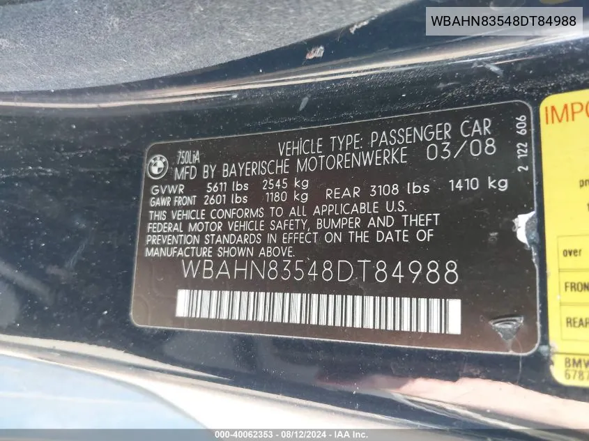 WBAHN83548DT84988 2008 BMW 750Li