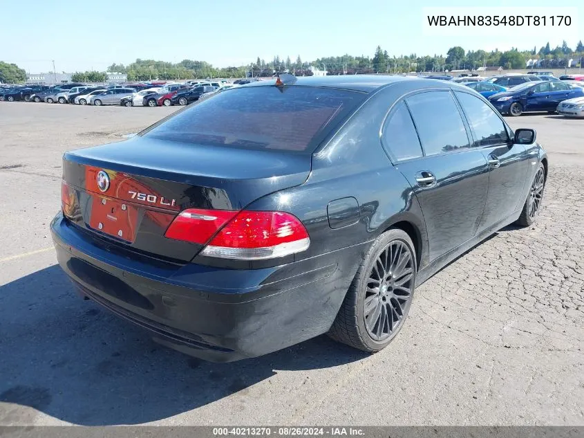 2008 BMW 750Li VIN: WBAHN83548DT81170 Lot: 40213270