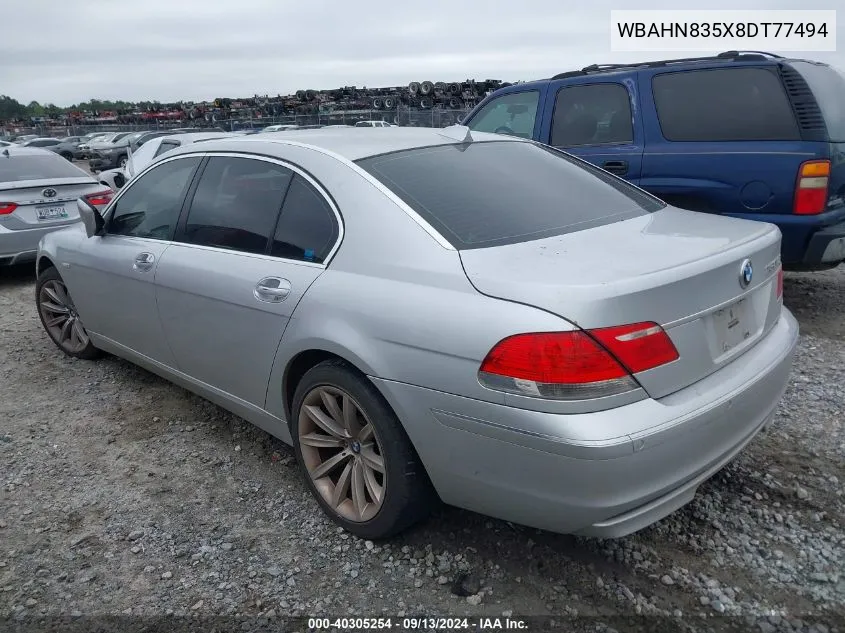 2008 BMW 750Li VIN: WBAHN835X8DT77494 Lot: 40305254