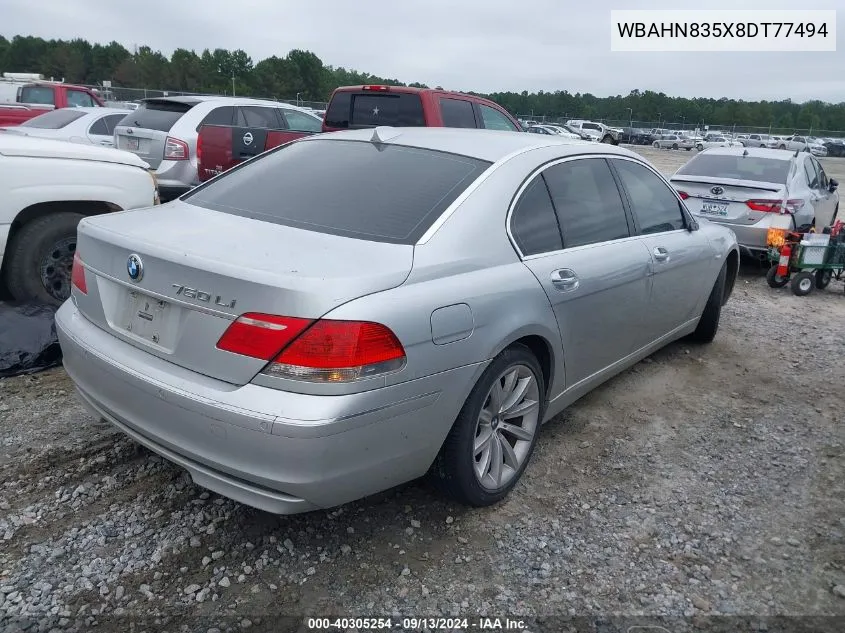 2008 BMW 750Li VIN: WBAHN835X8DT77494 Lot: 40305254