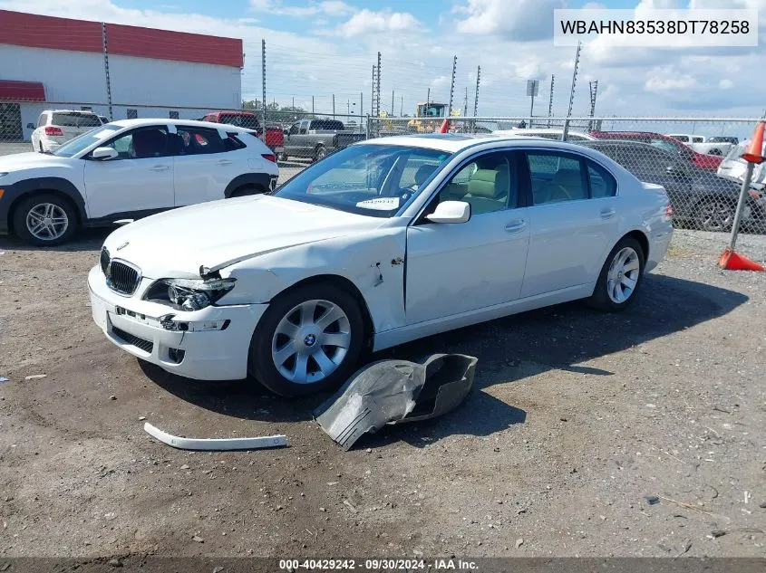 2008 BMW 750Li Li VIN: WBAHN83538DT78258 Lot: 40429242