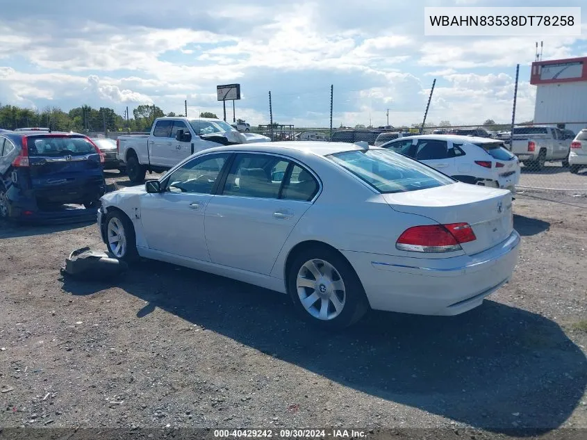 2008 BMW 750Li Li VIN: WBAHN83538DT78258 Lot: 40429242