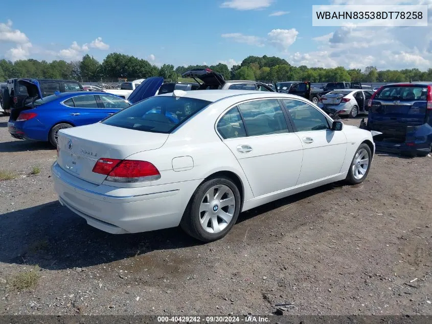 2008 BMW 750Li Li VIN: WBAHN83538DT78258 Lot: 40429242