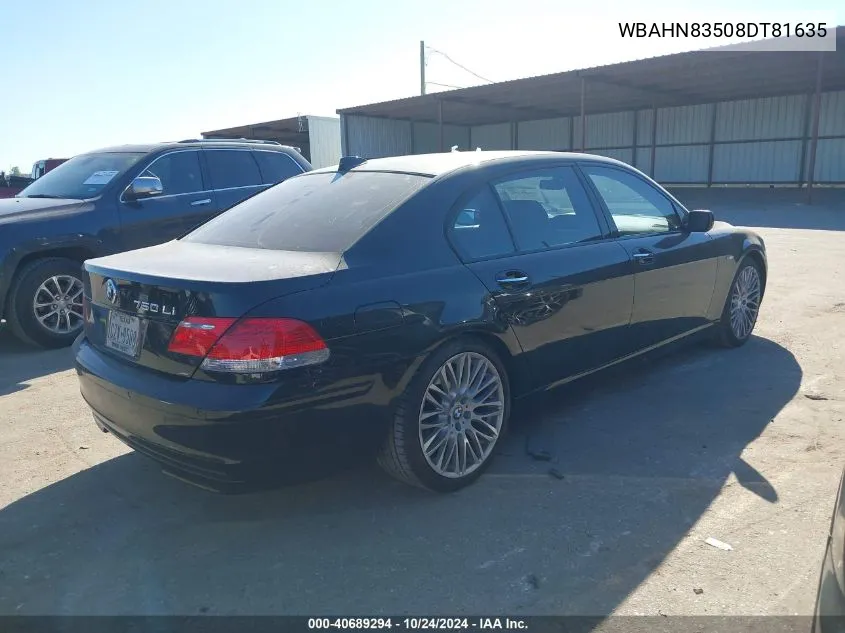 2008 BMW 750Li VIN: WBAHN83508DT81635 Lot: 40689294