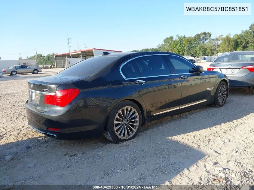 2011 BMW 750Li Li VIN: WBAKB8C57BC851851 Lot: 40429388