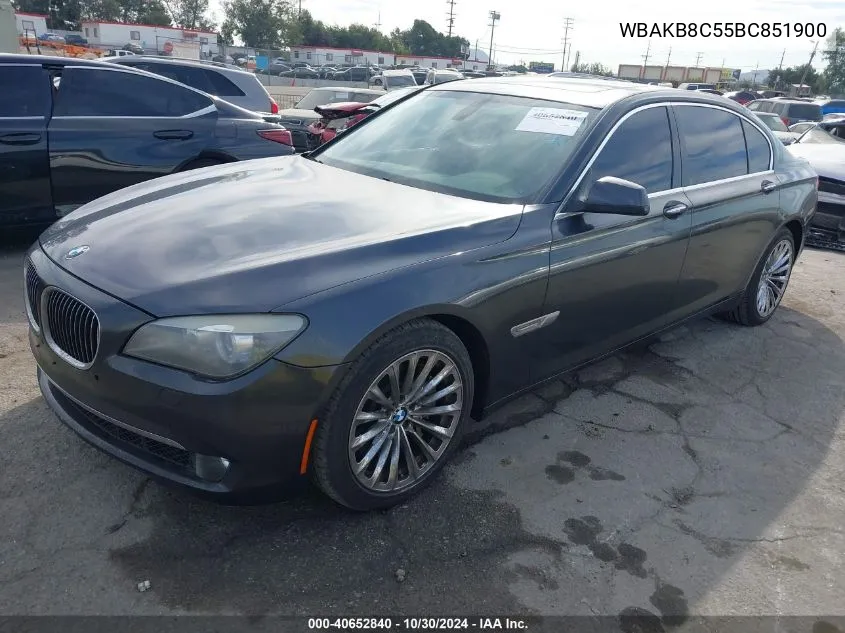 2011 BMW 750Li VIN: WBAKB8C55BC851900 Lot: 40652840