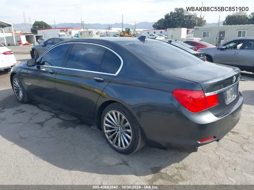 2011 BMW 750Li VIN: WBAKB8C55BC851900 Lot: 40652840