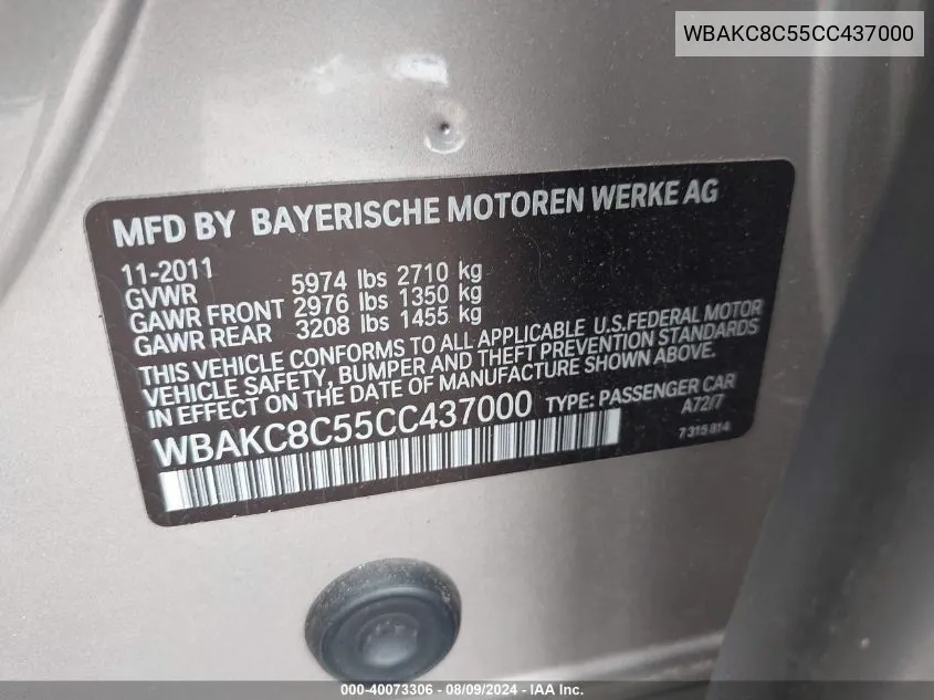 WBAKC8C55CC437000 2012 BMW 750Li xDrive