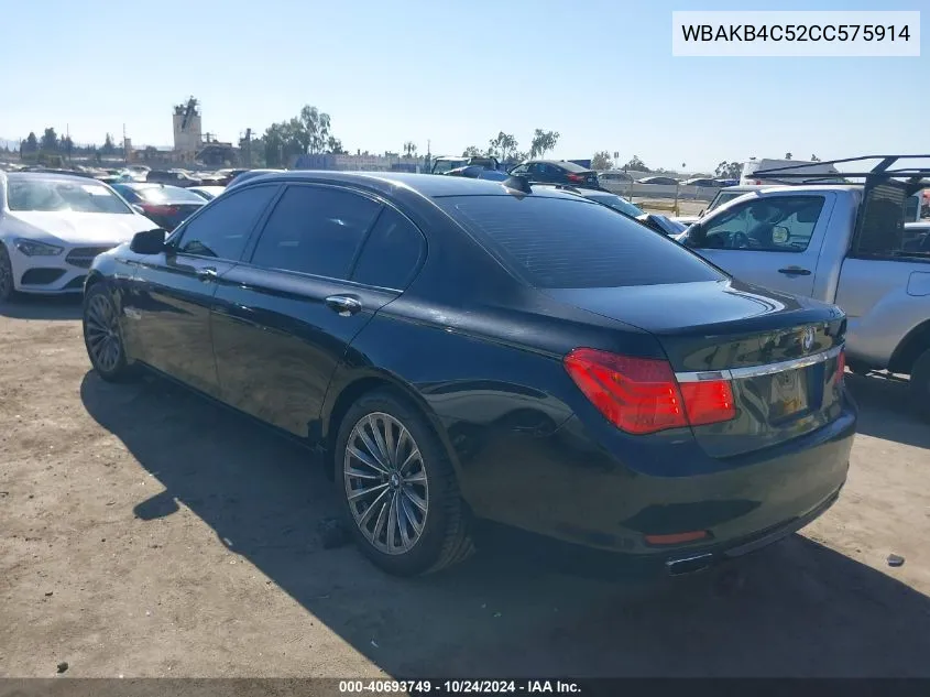 2012 BMW 740Li VIN: WBAKB4C52CC575914 Lot: 40693749