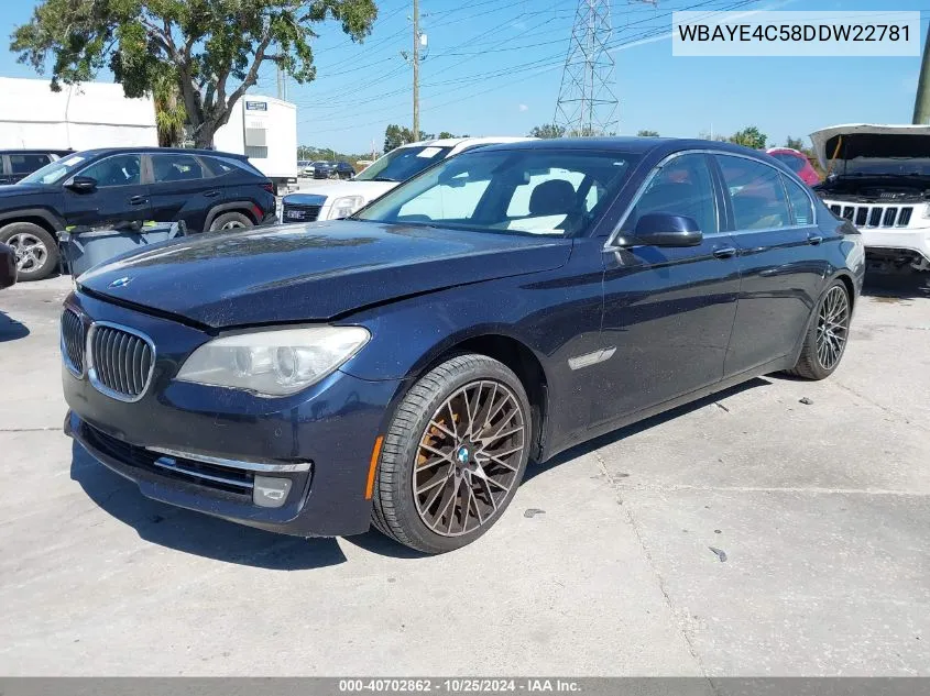 2013 BMW 740Li VIN: WBAYE4C58DDW22781 Lot: 40702862