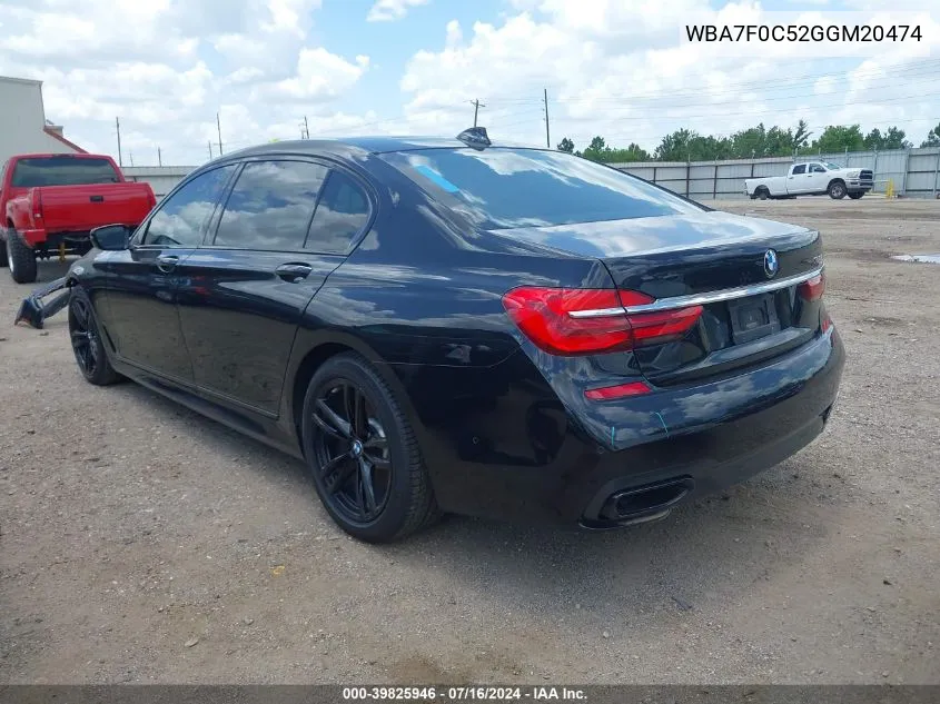 2016 BMW 750I VIN: WBA7F0C52GGM20474 Lot: 39825946