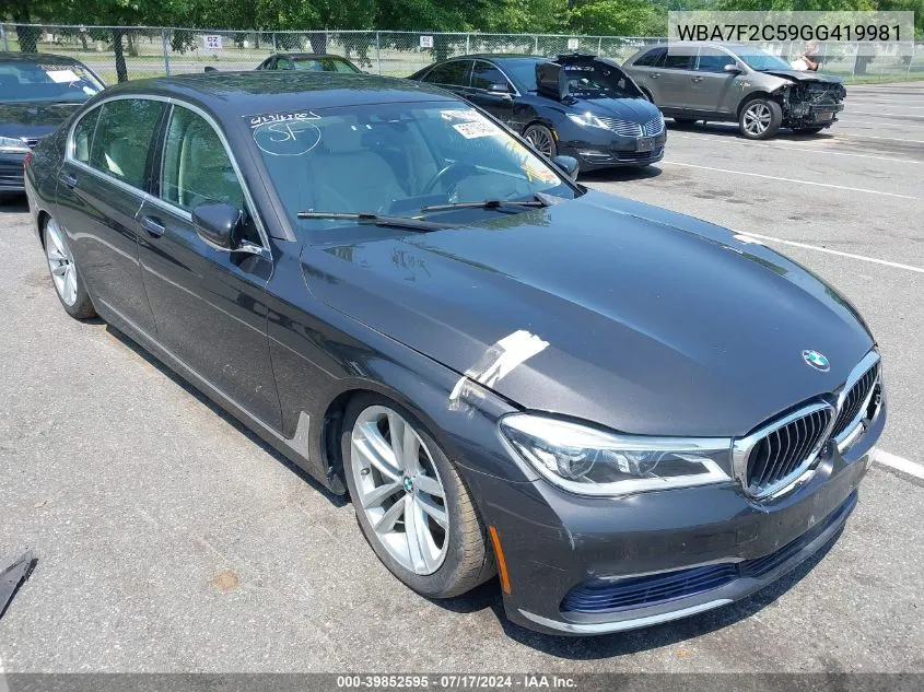 2016 BMW 750I xDrive VIN: WBA7F2C59GG419981 Lot: 39852595