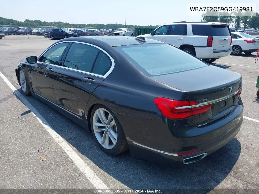 2016 BMW 750I xDrive VIN: WBA7F2C59GG419981 Lot: 39852595