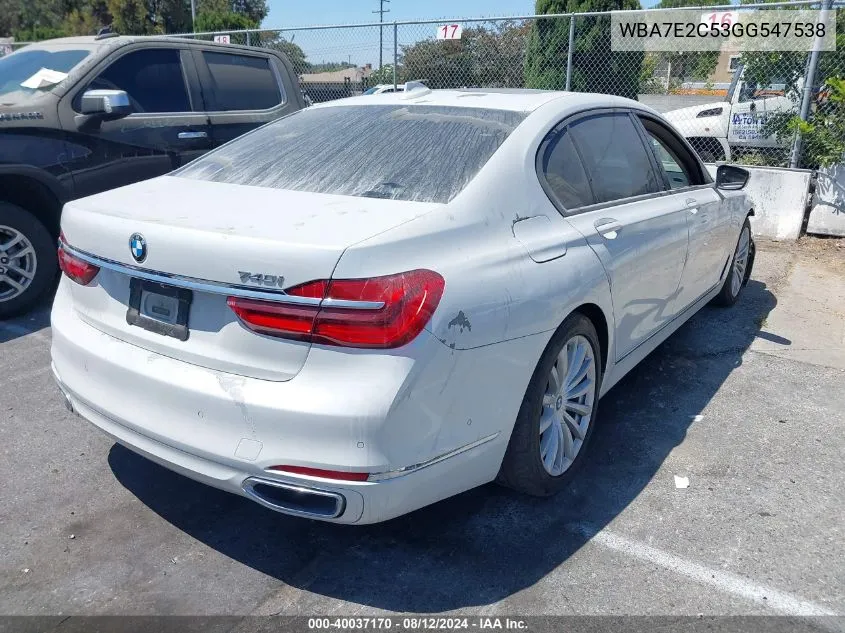 2016 BMW 740I VIN: WBA7E2C53GG547538 Lot: 40037170