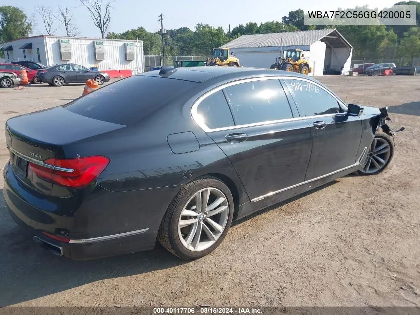 2016 BMW 750I xDrive VIN: WBA7F2C56GG420005 Lot: 40117706