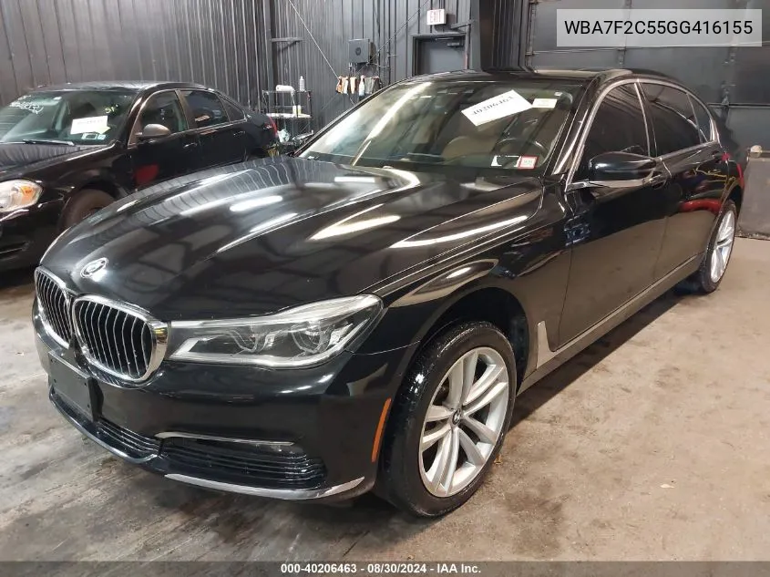 2016 BMW 750I xDrive VIN: WBA7F2C55GG416155 Lot: 40206463