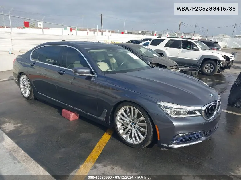 2016 BMW 750I xDrive VIN: WBA7F2C52GG415738 Lot: 40323993