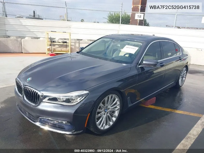 2016 BMW 750I xDrive VIN: WBA7F2C52GG415738 Lot: 40323993