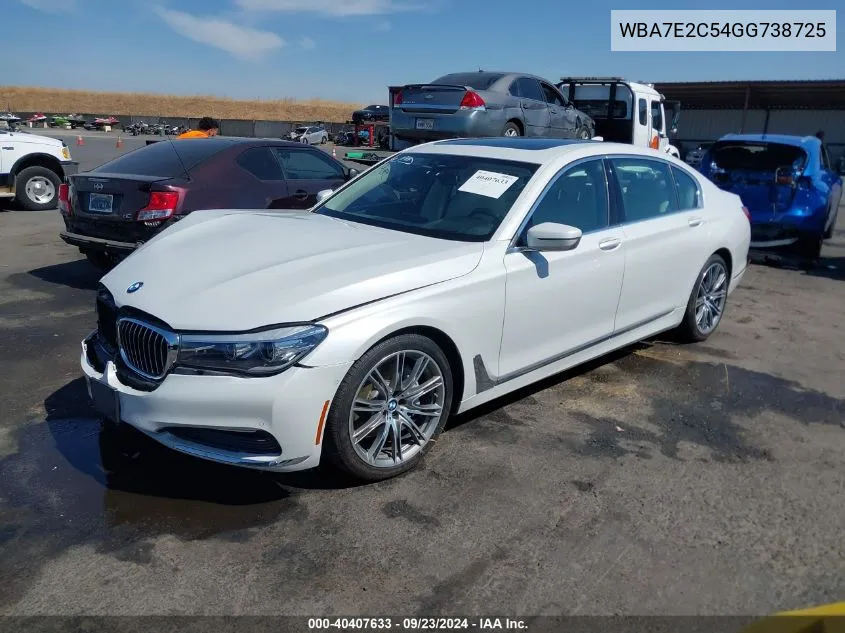 2016 BMW 740I VIN: WBA7E2C54GG738725 Lot: 40407633