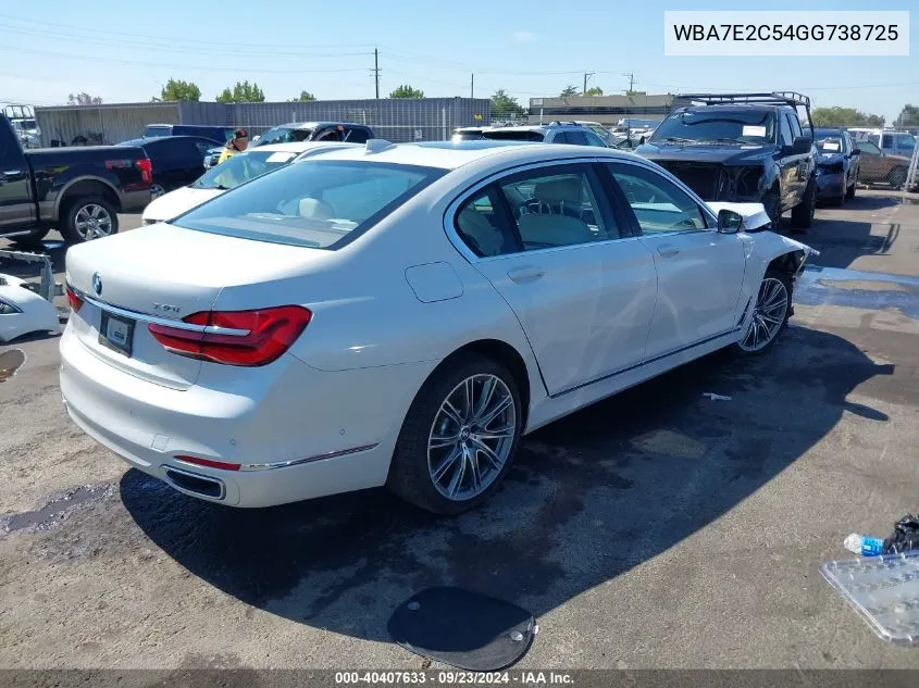 2016 BMW 740I VIN: WBA7E2C54GG738725 Lot: 40407633