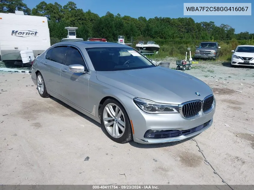 2016 BMW 750I xDrive VIN: WBA7F2C58GG416067 Lot: 40411754