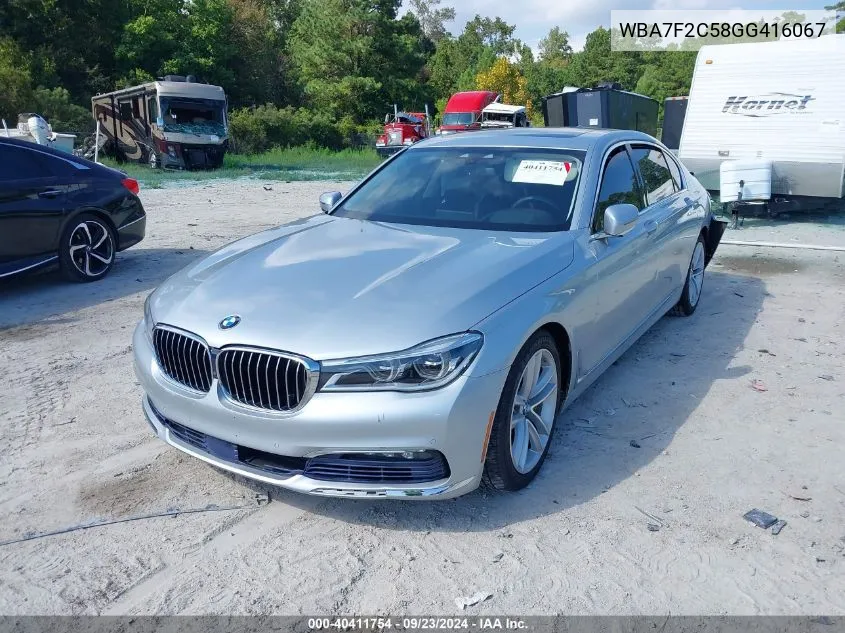 2016 BMW 750I xDrive VIN: WBA7F2C58GG416067 Lot: 40411754