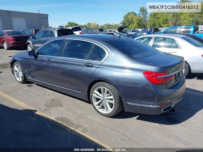 2016 BMW 750I xDrive VIN: WBA7F2C56GG416312 Lot: 40468886