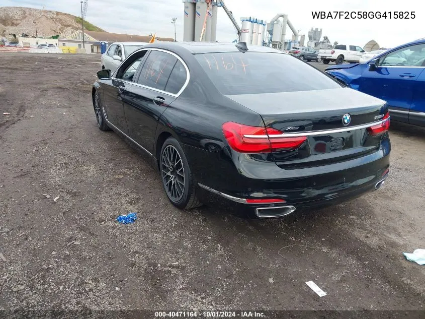 2016 BMW 750I Xi VIN: WBA7F2C58GG415825 Lot: 40471164